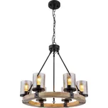 Globo Lighting Lila závěsné svítidlo 6x60 W černá-kouřová-dřevo 15555-6H