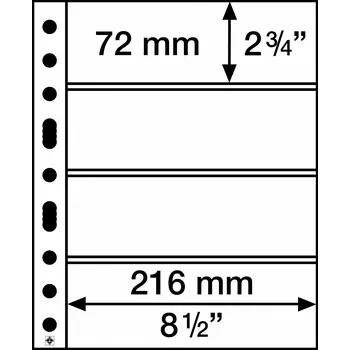 Obal pro sběratelský předmět Leuchtturm Plastové listy GRANDE, se 4 horizontálními (rozdělujícími) páskami, průhledné - 5 kusů v balení