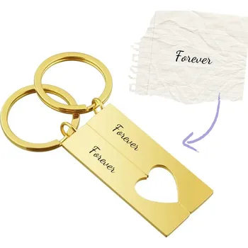 Klíčenka pro páry z chirurgické oceli - Výřez srdíčka Zlatá