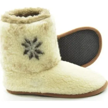 Dámské pantofle Bačkory z ovčí vlny Merino s finským vzorem – motiv hvězda Barva: přírodní s motivem hvězdy, Velikost: 37
