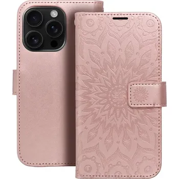 Pouzdro na mobilní telefon MEZZO Book - Apple iPhone 16 Pro flip knížkové pouzdro - Růžová mandala (MEZZO Book case for Apple iPhone 16 Pro - Růžová mandala)