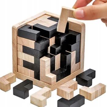 Dřevěná hračka DŘEVĚNÁ MAGICKÁ KOSTKA LOGICKÁ HRA PUZZLE