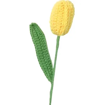 umělá květina ANNAM Háčkovaná květina Tulipán tmavě žlutý, 4 × 41 cm