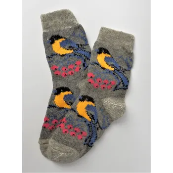 Dámské ponožky Dámské vlněné ponožky s motivem – vrabec, jelen, růže Barva: Šedá - motiv vrabec, Velikost: 39-40