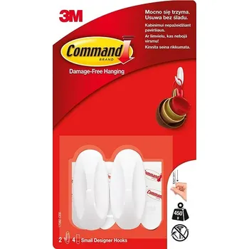 Věšák 3M Command™ bílé samolepící plastové háčky, malé provedení, nosnost 450 g, 2 ks