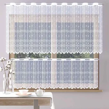 Záclona Žakarová vitrážová záclona MIA, geometrický vzor, s bordurou, bílá výška 60cm (v metráži)