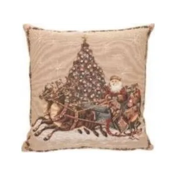 Povlak na dekorativní polštářek Gobelínový povlak na polštář Santa na saních 45x45 cm