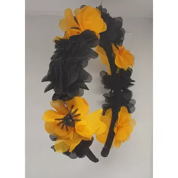 Čelenka Čelenka do vlasů - černá /oranžová s pavouky (Halloween)