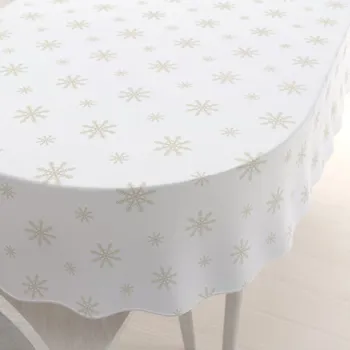 ubrus Teflonový oválný ubrus TF-102 Vánoční béžové vločky na bílém 50x100 cm