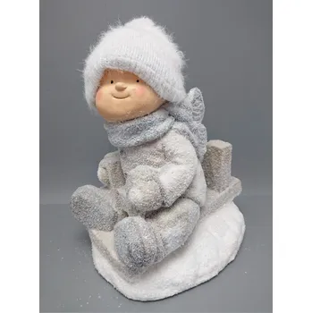 Vánoce Prodex Import Chlapec na sáňkách dekorační figura