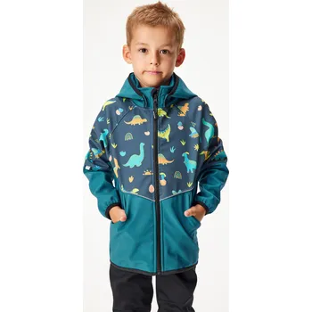 Chlapecká bunda Dětská softshellová bunda s fleecem Slim, Kobaltová, Dinosauři Velikost: 80/86