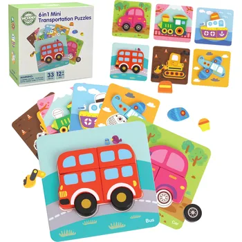 Puzzle Woopie Let's Go Green WOOPIE GREEN Dřevěné puzzle Montessori vozidla FSC 33 dílků