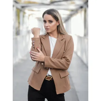 Dámská vesta BudesIN Hnědé sako s ozdobnými zlatými knoflíky Velikost: M