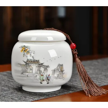 Dóza na potraviny Skopový nefritový bílý porcelán čajová dóza se střapci - Dětství
