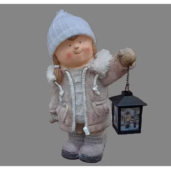 Zahradní dekorace Prodex Import Holka v čepici s LED lucernou