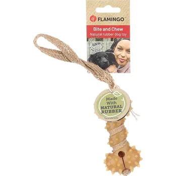 Hračka pro psa Hračka FLAMINGO guma přírodní - přetahovadlo kost s provazem hnědé 32x5,5x4cm