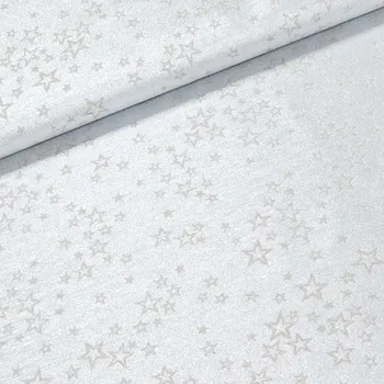 Polyesterové plátno s teflonovou úpravou / ubrusovina vánoční ESTER 2 oboustranná, hvězdičky, béžová / stříbrná, š.190cm (látka v metráži)