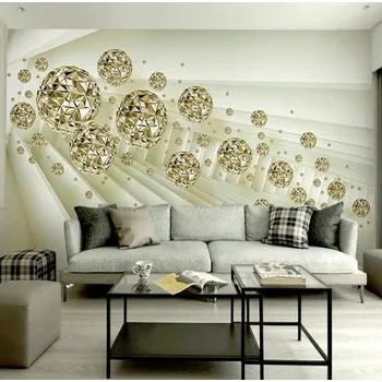 Tapeta Solution Media 3D tapeta - Abstraktní prostor zlatý míč MU1637 2 - Voděodolná hedvábná tkanina - Textilní tapeta lesklá - 200g/m2