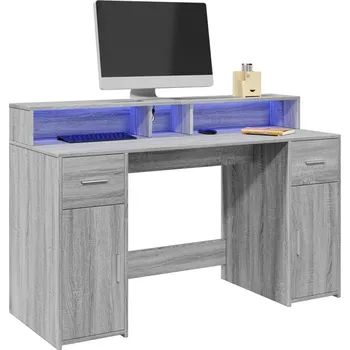 Psací stůl vidaXL Psací stůl s LED světly 140 x 55 x 91 cm kompozitní dřevo [3309426] Barva: šedá sonoma