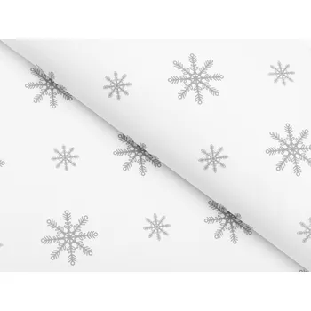 Teflonová látka na ubrusy TF-101 Vánoční šedé vločky na bílém - šířka 155 cm