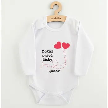 Kojenecký body Dětské body s potiskem New Baby Důkaz pravé lásky "se jménem dítěte", vel. 56 (0-3m)