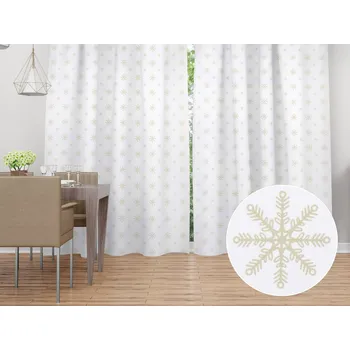 ubrus Dekorační závěs TF-102 Vánoční béžové vločky na bílém 140x140 cm