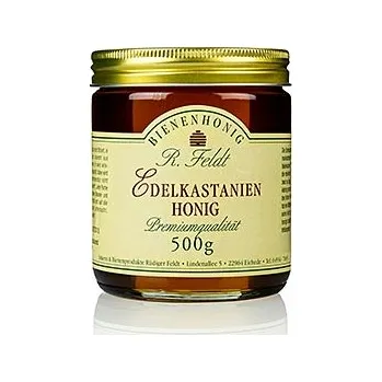 Rüdiger Feldt Imkerei + Bienenprodukte Kaštanový med, Itálie, středně hnědý, tekutý, tmavý, 500 g