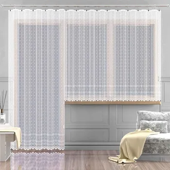 Žakárová záclona MIA, geometrický vzor, s bordurou, bílá, výška 140cm (v metráži)
