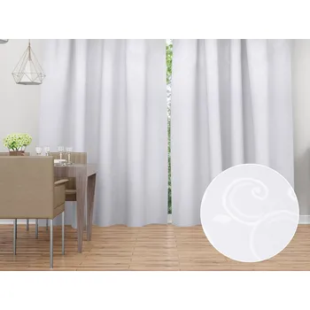 ubrus Dekorační závěs TF-100 Bílé ornamenty s lístky 150x140 cm