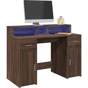 Psací stůl vidaXL Psací stůl s LED světly 120 x 55 x 91 cm kompozitní dřevo [3309418] Barva: hnědý dub