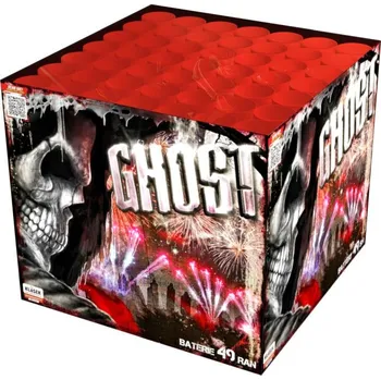 Zábavní pyrotechnika Ohňostroj barevná stopa s barevnými perlami a červeno/zlatým opožděným středem (Ohňostroj Ghost)