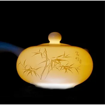 Konvice na čaj Čínský nefritový bílý porcelán Čajová konvička s boční rukojetí - Bambus