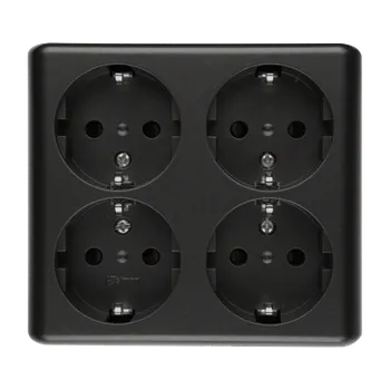 Elektrická zásuvka Simon 54 EGSZ4SNZ/49 Zásuvka Schuko 4 násobná (přístroj s krytem), se clonkami, skandinávská verze, na omítku, bezšroubové svorky černá matná metalizovaná