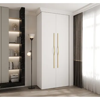 Šatní skříň Šatní skříň Como 2 - hloubka 40 cm Rozměry: 100 cm, Pásky / úchyty: Zlatý, Barva korpusu + barva dveří: Bílá