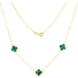 GEMMAX Original – garance kvality Zlatý náhrdelník se Čtyřlístky s malachity ve Vintage stylu délka 45 cm – žluté zlato 585/1000 GLNYI-45-02146 – v dárkovém balení s Certifikátem ryzosti