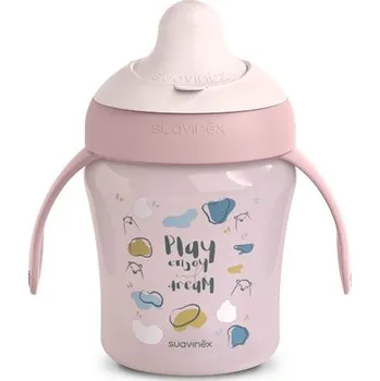 Suavinex Nerozlitný hrníček BEAR 200 ml růžový