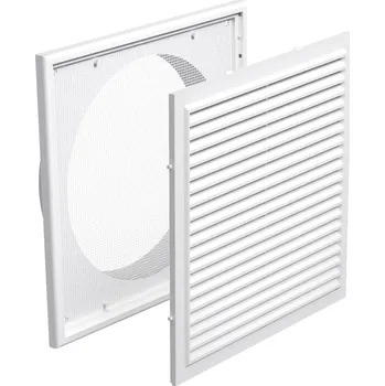 Větrací mřížka Dalap Větrací mřížka se síťkou GP 250x250 mm / Ø 200 mm FN - bílá s přírubou