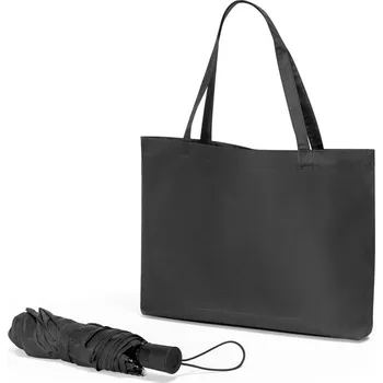 Deštník SKYLAR. Součástí je deštník 2 v 1 s nákupní taškou z recyklovaného polyesteru - Černá