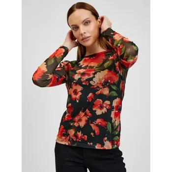 Dámské tričko Červeno-černé dámské květované tričko