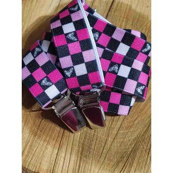 Kšandy Dětské dívčí šle/kšandy růžové kostičky, Délka 70 cm