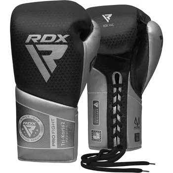 Boxerské rukavice RDX Profesionální šněrovací rukavice K2 Mark Pro Fight - černo/stříbrné - BGMPFTK2S Velikosti: 10 oz