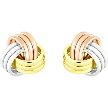 Náušnice GEMMAX Elegantní náušnice Uzlíky ze žluto-bílo-růžového zlata na puzetu-malé – zlatý šperk ryzosti 585/1000 v Dárkovém balení s Certifikátem GLECN-02858