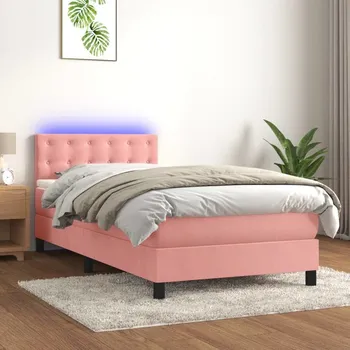 Ložnice vidaXL Box spring postel s matrací a LED 80 x 200 cm samet [3134613] Barva: Růžová