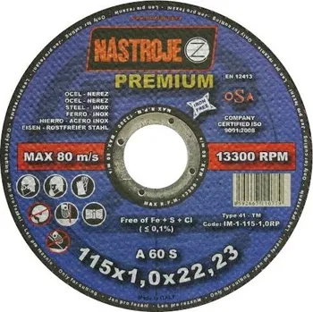 Řezný kotouč Řezný kotouč 115x1,0mm A60S Premium na ocel a nerez IM-1-115-1,0RP