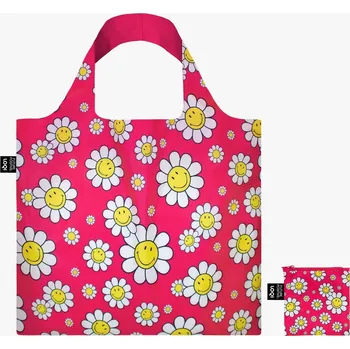 Nákupní taška Skládací nákupní taška LOQI SMILEY Flowers Raspberry Medium