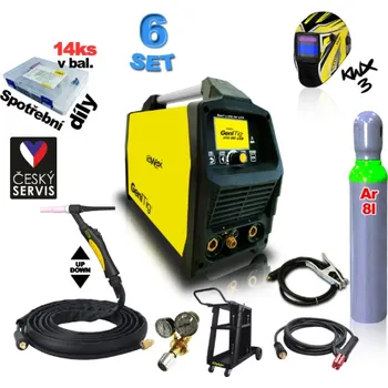 Svářečka KOWAX GeniTig® 210DC LCD s 4 m hořákem, kuklou, a red.ventilem, vozíkem, lahví 8l Ar + rukavice TIG ZDARMA