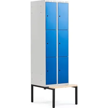 Šatní skříň Boxová šatní skříň CLASSIC, s lavicí, 2 sekce, 6 boxů, 2120x600x550 mm, modré dveře
