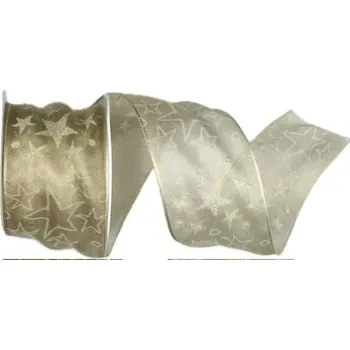 Stuha Stuha vánoční organzová SKY STAR CREAM krémová 40mm x 2m (15,-Kč/m) (tuha vánoční, organzová, oboustranná, transparentní, s drátkem v lemu)