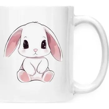 Hrnek malý bílý s potiskem hrnek s králíkem