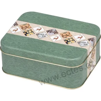 Dóza na potraviny NATURE zelená plechová dóza na sladkosti 7315 zimní obrázky z přírody: jelen, ořechy a dřevo